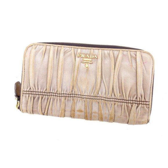 Prada Wallet Purse Long Wallet Brown Gold Woman Authentic Used - Picture 1 of 5